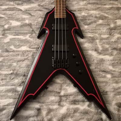 Halo Hellion Custom Bass - 4-String - Flying V - Black and Red Trim - Hellfire Bass image 1