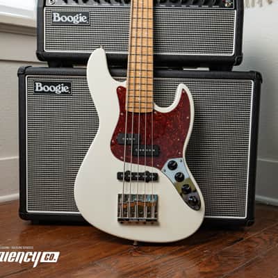 Gregg Guitars PJ5 Bass in Olympic White with an Chambered Ash Body and Roasted Flamed Maple Neck image 3