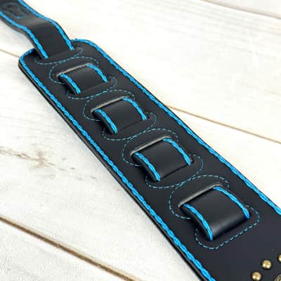 Walker & Williams GTR-20-BLU Sedona Special Turquoise Blue On Black Padded Strap With Brass Studs & Rivets For Acoustic Electric And Bass Guitars image 10
