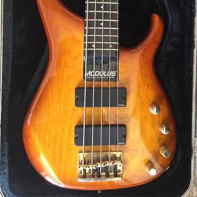 Modulus Quantum 5 1995 Dark Honeyburst with case EMG pickups image 3