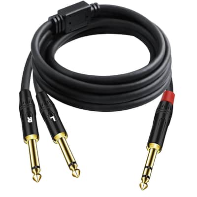 1/4 inch TRS Stereo Y Splitter Insert Cable, Gold Plated Audiowave Series 6.35mm 1/4 inch TRS Male to Dual 6.35mm 1/4 inch TS Male Mono Breakout Cable, Audio Cord (6.6FT / 1PACK) image 1