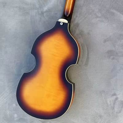30" Short Scale Electric Violin Bass – Semi-Hollowbody, Flame Maple Back, Sunburst Finish image 2