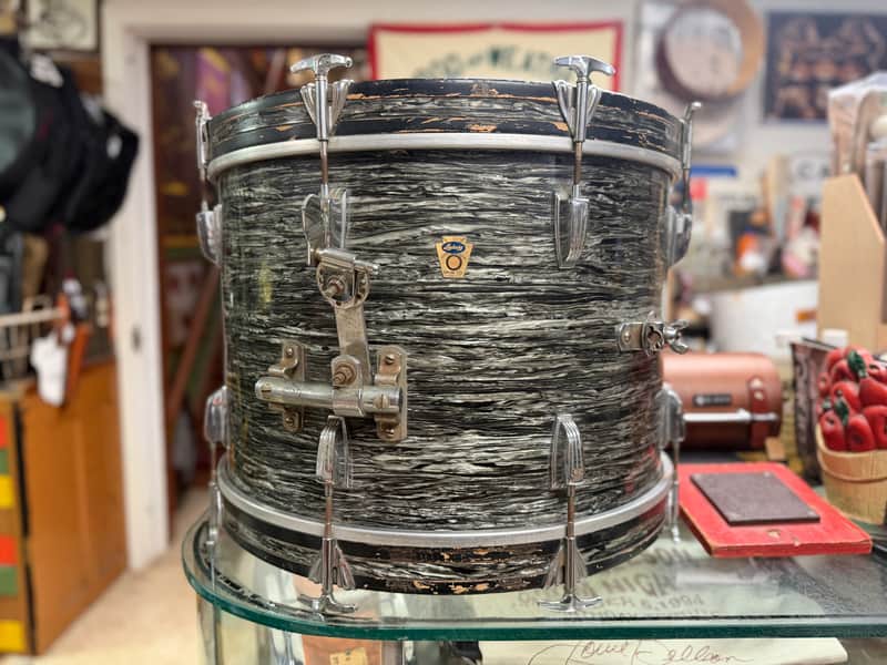 1959/60 Ludwig 14x20 Transition Badge Bass Drum in Black Oyster Pearl image 1