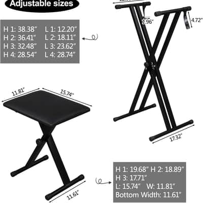 Heavy Duty Keyboard Stand and Bench, Piano Stand and Keyboard Bench with Adjustable Height and Portable (Double-X) image 2