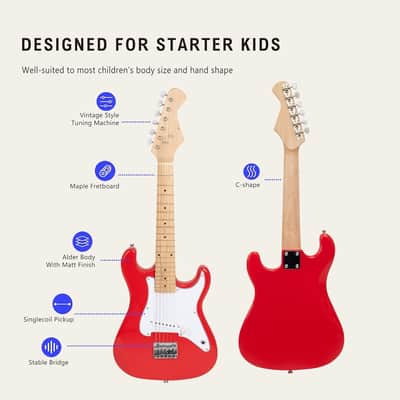 30 Inch Kids Electric Guitar Beginner Kit, Junior Size Mini Electric Guitar for Children with Amplifier (battery/adaptor not included) and Guitar bag, Unisex Red image 2