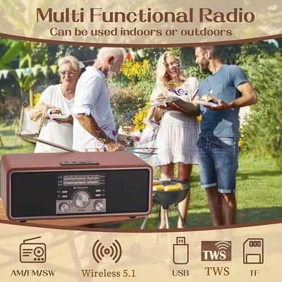Portable Vintage Style AM/FM/SW Radio Speaker – Wireless Rechargeable Retro Audio System with USB & TF Card Playback image 3