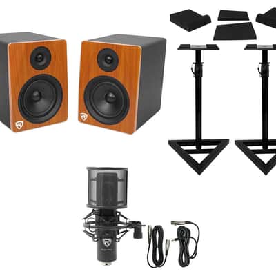 (2) Rockville APM5C 5.25" Powered USB Studio Monitors+Stands+Pads+Condenser Mic