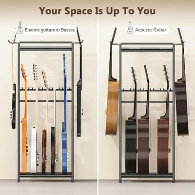 Guitar Stand, Guitar Rack Holder for Acoustic Guitar, Electric Guitar, Bass Display Stand, Multiple Guitar Rack Holder for 5-7 Guitars, Guitar Amp Accessories, for Home Music Studio, Black image 3