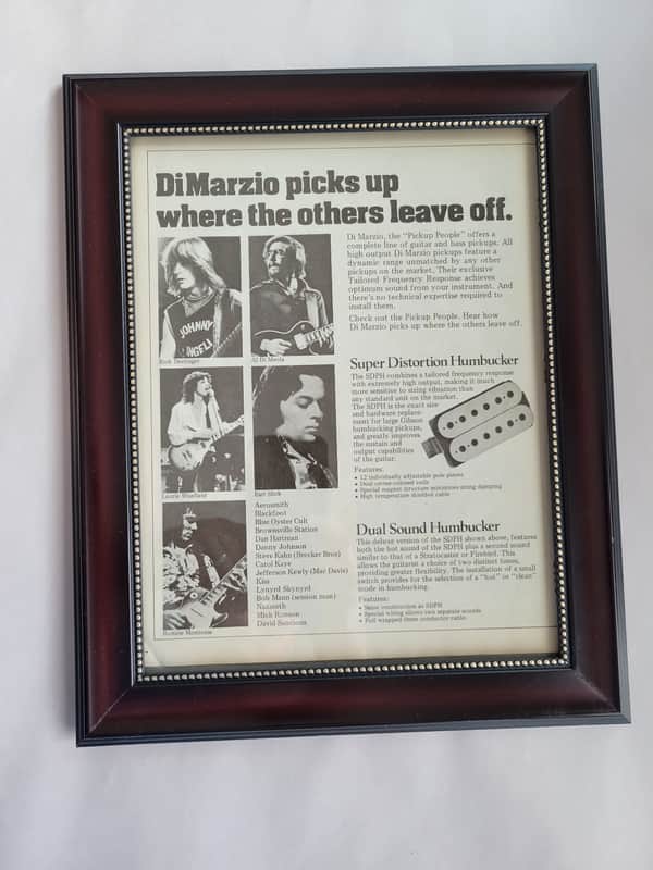 1976 DiMarzio Pickups Promotional Ad Framed Kiss, Rick Derringer, Aerosmith & Others Original image 1