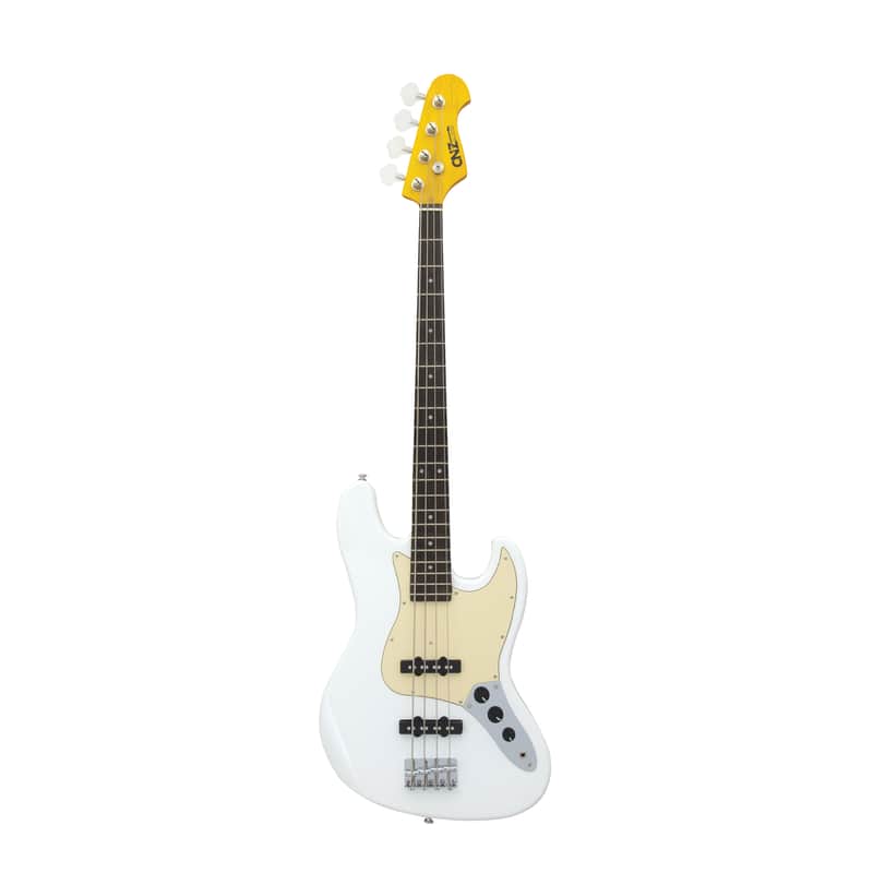 CNZ Audio JB Electric Bass Guitar - Maple Neck, Ivory Pickguard, White image 1