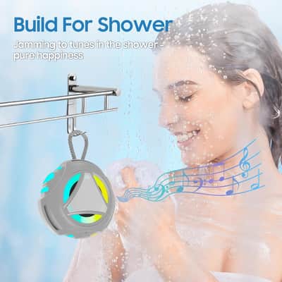 Portable Waterproof Bluetooth Speaker with RGB Lights, Floating Design, Built-In Microphone, 24-Hour Playtime & TWS Stereo for Shower, Pool, Beach and Outdoor Use image 2