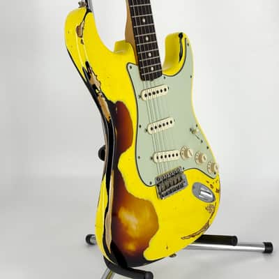 2018 Fender Custom Shop '63 Special Stratocaster Heavy Relic - Graffiti Yellow over Sunburst image 11