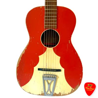 1950s Harmony Stella Sundale H907 Parlor Guitar Jubilee Red & White Acoustic w/ Hardshell Case – “Candy” image 2