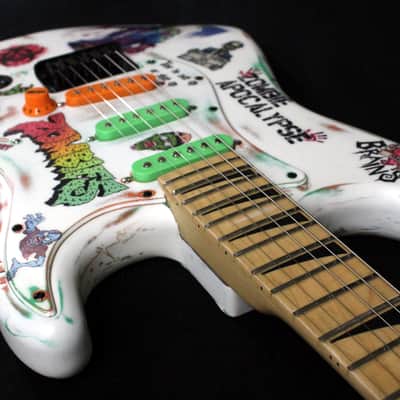 Custom Painted and Upgraded Fender Squier Strat - Aged and Worn With Graphics and Matching Headstock image 15