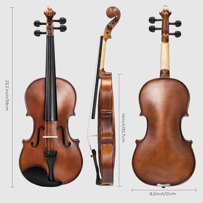 4/4 Solid Wood Acoustic Violin Full Size Fiddle Set for Beginner Adult Student Teen Kids with Violin Case, Bow, Rosin, Shoulder Rest, Tuner, Strings, Natural image 2