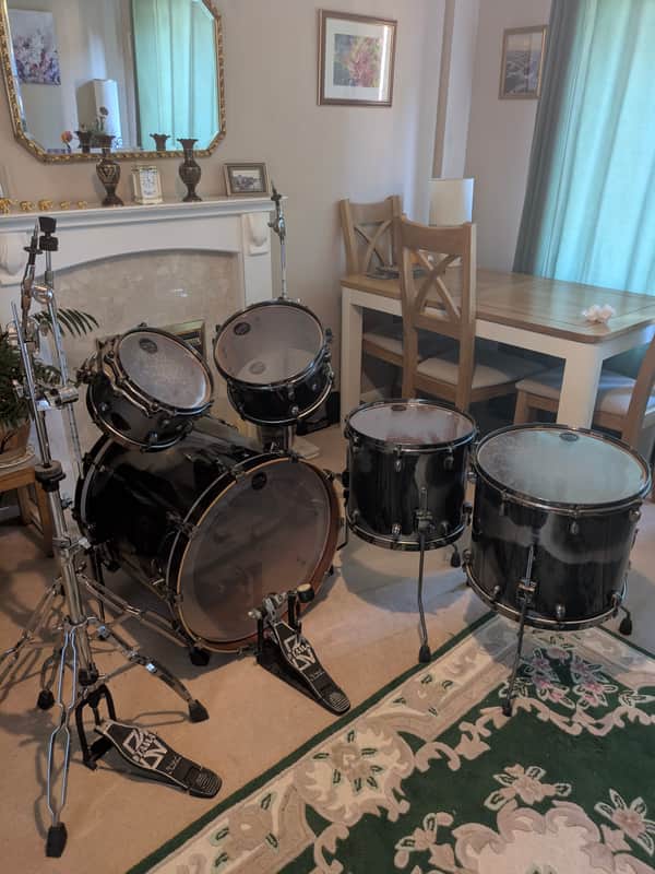 TAMA STARCLASSIC PERFORMER 6 PIECE HYPERDRIVE BIRCH / BUBINGA DRUM KIT MIDNIGHT SILVER MIST image 1