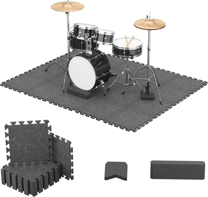 Drum Mat Set, 20PCS, each 11.8'' x 11.8'' x 0.35'', Floor Drum Mat with Non-slip Bottom, Thick Sound Absorbing Floor Mat for Electric Drum Set, Soundproof Carpet with Bass Drum Anchor, Medium image 1