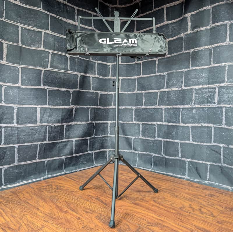 GLEAM Folding Music Stand with Bag – Black Lightweight, Adjustable, and Ready to Hold Your Charts Like A Pro Roadie with a Clipboard image 1