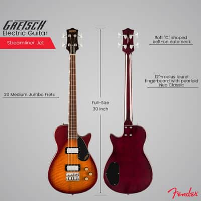 Gretsch Streamliner Jet Club Single-Cut 4-String Right-Handed Bass Guitar with Nato Body and Laurel Fingerboard (Havana Burst) image 3