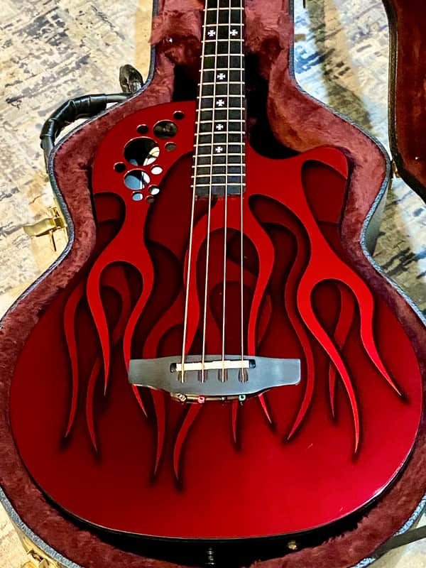 Ovation Nikki Sixx NSB778 Signature Elite 4 String Acoustic Bass Guitar 2009 - Red Flame Top image 1