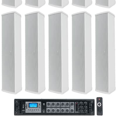 Rockville RCS650-6 70v Commercial Amplifier Amp+10) Line Array Speakers in White image 1