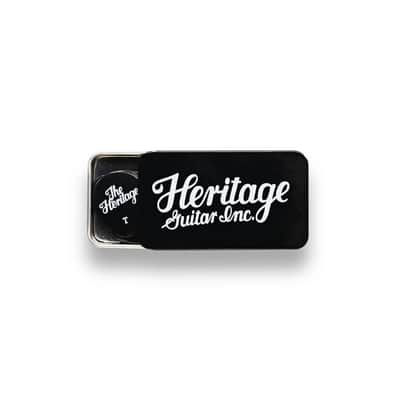 Heritage Guitars 347 Shape Celluloid Black Vintage Guitar Pick, Thin, 12 Stück im Zinn-Etui black image 1