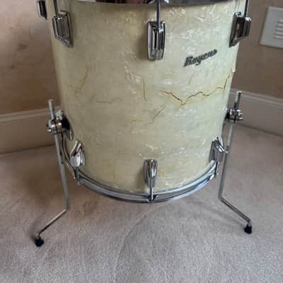 Rogers Vintage Swivo era Dayton Holiday Floor Tom Drum 16” x 16” WMP 60s - White Marine Pearl image 6
