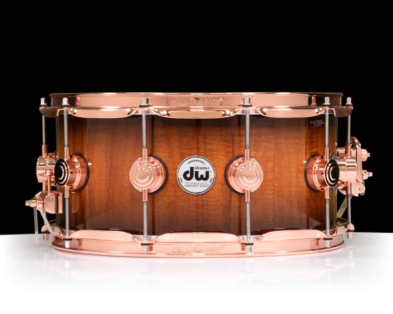 DW Collector's Series 6.5x14 Koa on 12ply VLT Shell with Copper Hardware - Natural to Candy Black Burst image 1