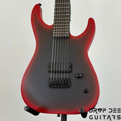 ESP LTD M-7HT Baritone Black Metal 7-String Electric Guitar - Black Red Burst Satin image 4