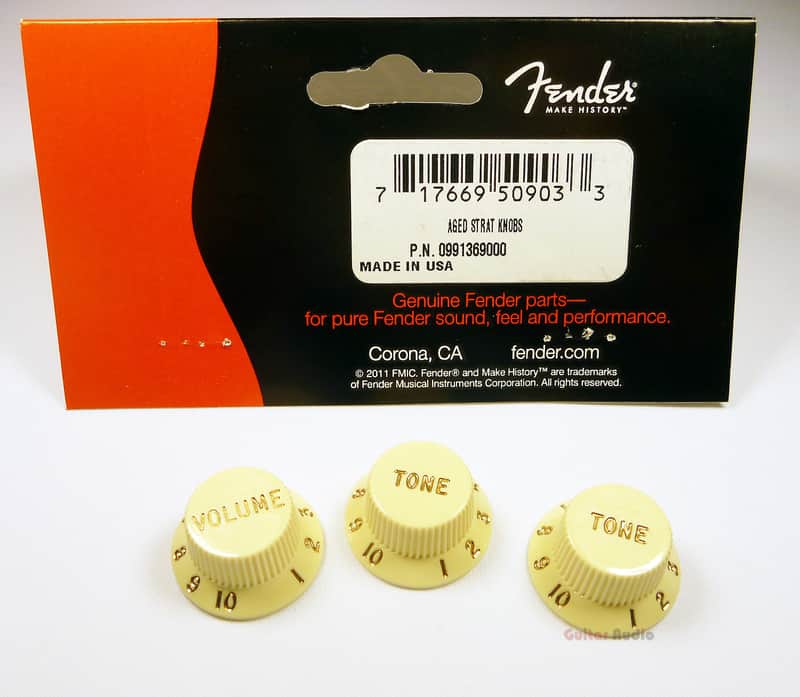 Genuine Fender Stratocaster/Strat Aged White Guitar Knobs - 2 Tone, 1 Volume image 1