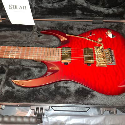 Solar Guitar AB1.6AFRQBR - Quilted Blood Red Burst Gloss with Solar Hard Case Solar 2024 - Red Burst Gloss image 5