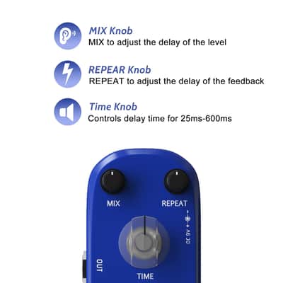 AZOR Delay Guitar Pedal for Pedal Boards, Electric Guitar, Analog Delay Mini Vintage Guitar Effect Pedal True Bypass image 7