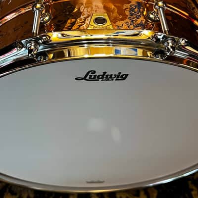 Mint Ludwig LC662KT Hammered Copper Phonic 6.5x14" 10-Lug Snare Drum with Tube Lugs - Polished Copper image 6