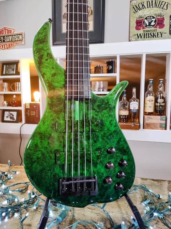 F Bass BN5 Burled Maple Top with Matching Headstock, Transparent Fade Green Gloss! image 1