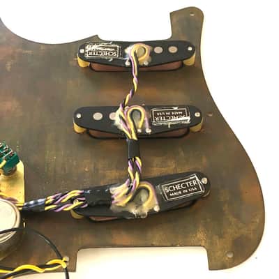 Schecter complete F500t Stratocaster monstertone single coil pickup assembly with brass pickguard image 13