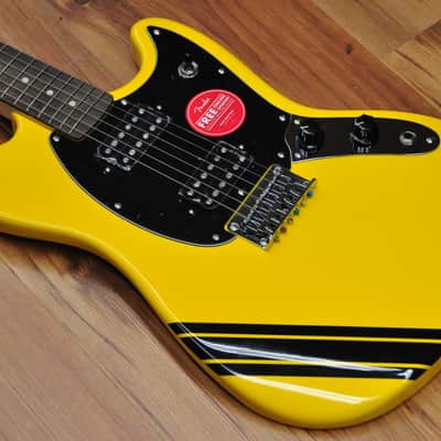 Squier FSR Bullet Competition Mustang HH Yellow w/Black stripes image 4