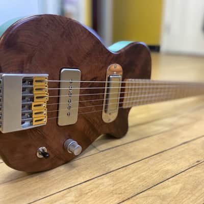 Island Espeto Custom 2020 Natural/Teal Redwood Top, Dual-Pickup Headless Guitar (Mint Condition) image 10