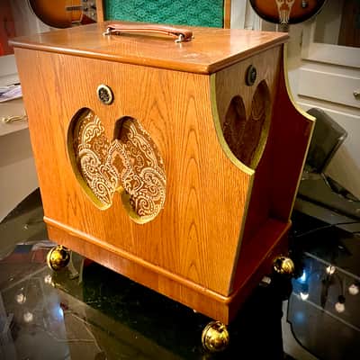 Rotary Connection 1x12/1x10 2 speaker guitar cab. 8 ohms. Vintage MCM style. Front and side firing speakers. Vintage Utah and Rola inside. Open or closed options. 2026 - Wood image 1