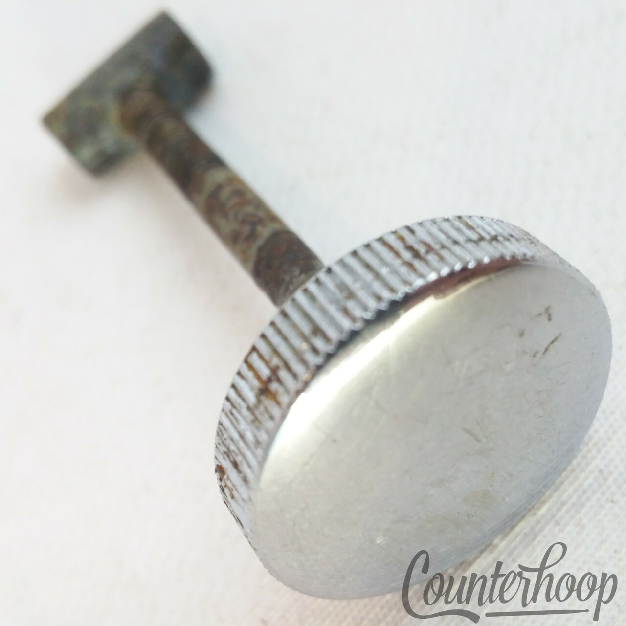 Ludwig Muffler Knob Snare/Tom Drum Tensioner Rod 1"Dial+Brass Nut Chrome USA 70s — main photograph