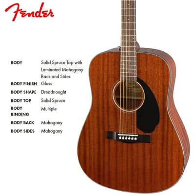 Fender CD-60S Dreadnought Acoustic Guitar, Walnut Fingerboard, All-Mahogany image 3