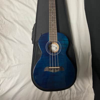 Oscar Schmidt OU2TFTBL-A Tenor Flame Mahogany Ukulele NEW uke Blue OU2 w/ lightweight case-Blemished image 3