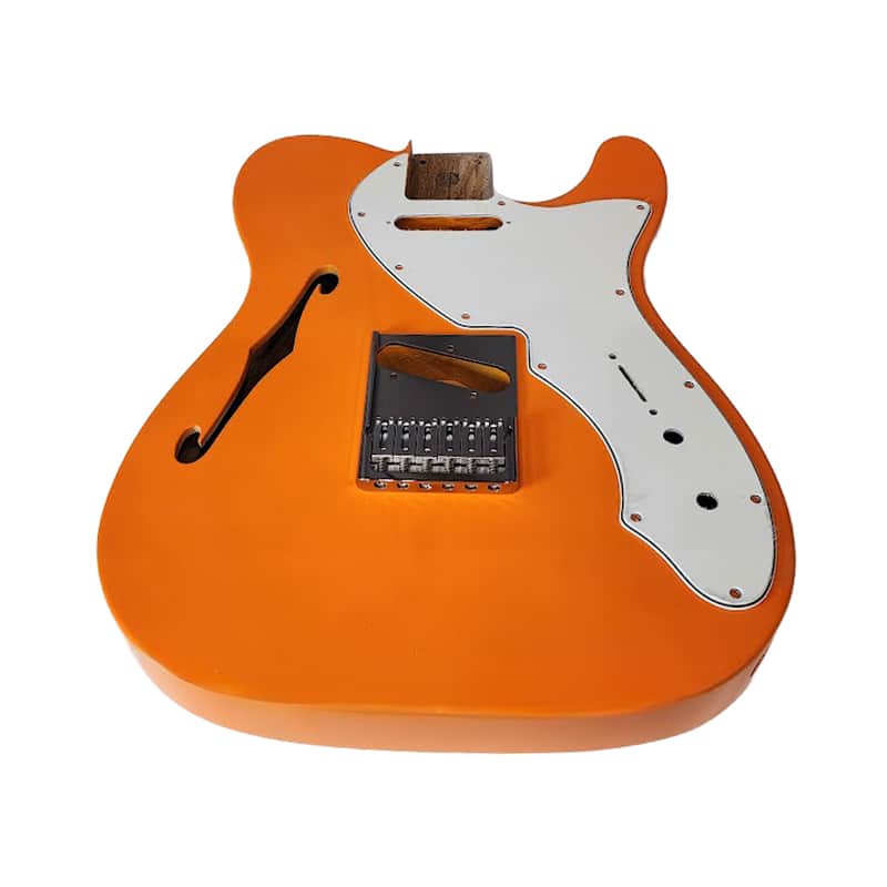 Capri Orange T-Style Thinline Guitar Body – Roasted Ash – Fender-Spec – Semi-Hollow – Boutique Gloss Finish image 1