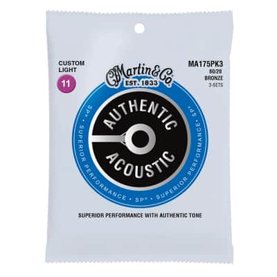 MA175PK3 AUTHENTIC SP 80/20 Bronze Custom Light Pack de 3 11/52 Martin Strings image 2