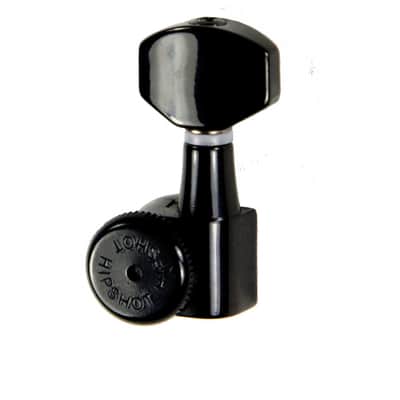 Hipshot Grip-Lock Enclosed 6 in line Left Hand/Reverse staggered post Black locking tuner