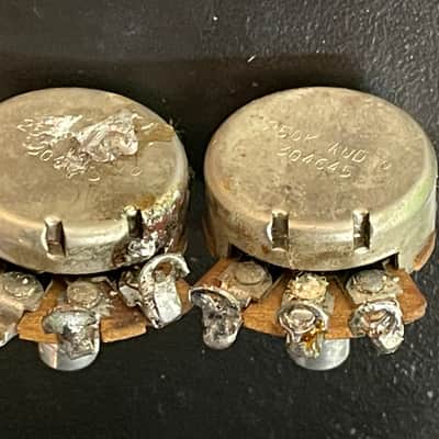 Stackpole Vintage 1956 set of 2 250K Solid shaft pots Cap Pre CBS 1957 1950's Telecaster Duo sonic Musicmaster Potentiometers image 3