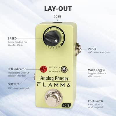 FLAMMA FC13 Phaser Guitar Pedal Analog Phase Effects Mini Pedal with Classic Vintage Modern Modes True Bypass image 6