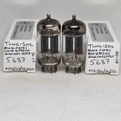 Tung-Sol 5687 Black Plates, Horseshoe Getter, Matched (4.7%) Pair NOS 5687