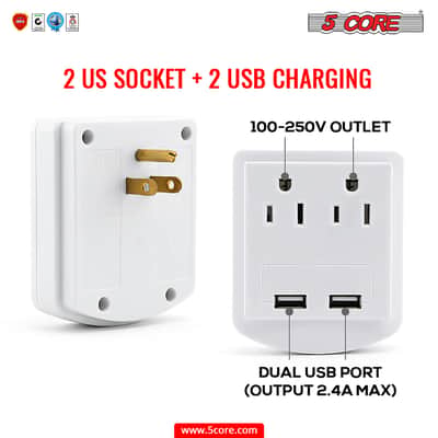 5 Core Charger Block In Wall USB Charger Fast Charging Block 2 USB 2 Outlet 2U2O-4 image 9
