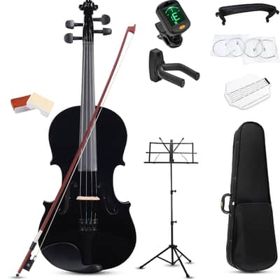 Acoustic Violin for Kids Beginners, 4/4 Full Size Acoustic Violin Fiddle for Teens Students Violin Starter Kit with Hard Case, Rosin, Shoulder Rest, Bow, Violin Music Stand and Strings,Black image 1