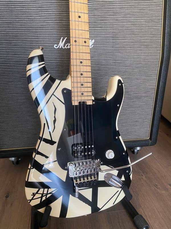 EVH Striped Series Electric Guitar - White with Black Stripes image 1